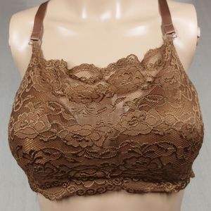 Lacy Bandeau Bra Size 36D Removable Straps Underwire Lined